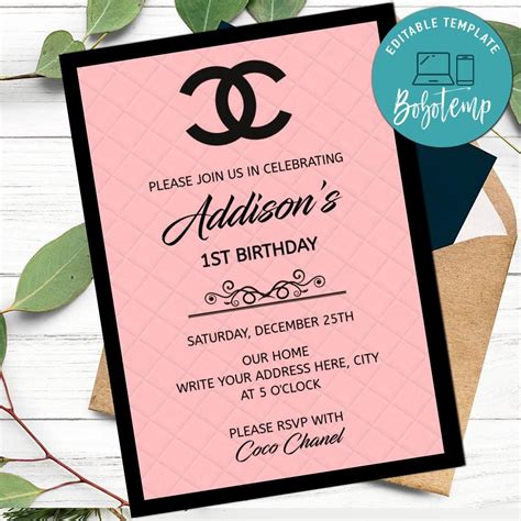 chanel birthday invitation template|Chanel invitations personalized.